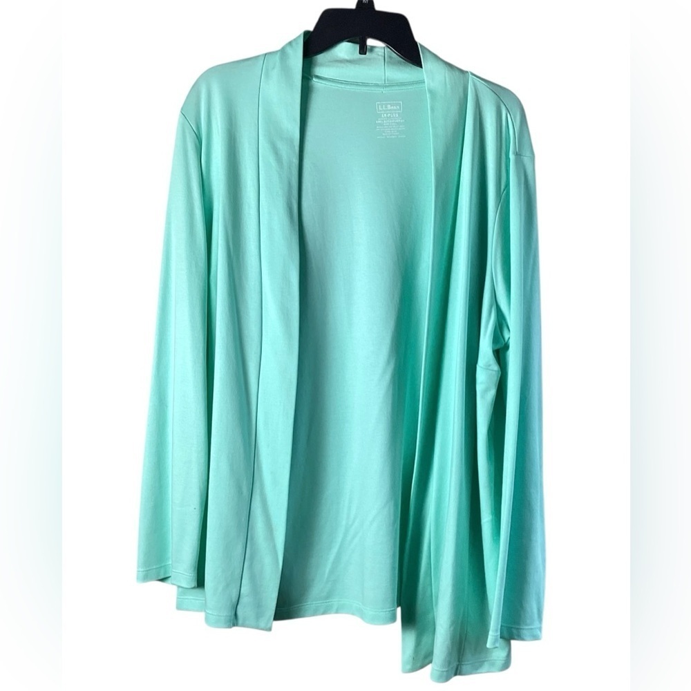 LL BEAN Supima Cotton Open Front Jersey Knit Cardigan Size 1X turquoise